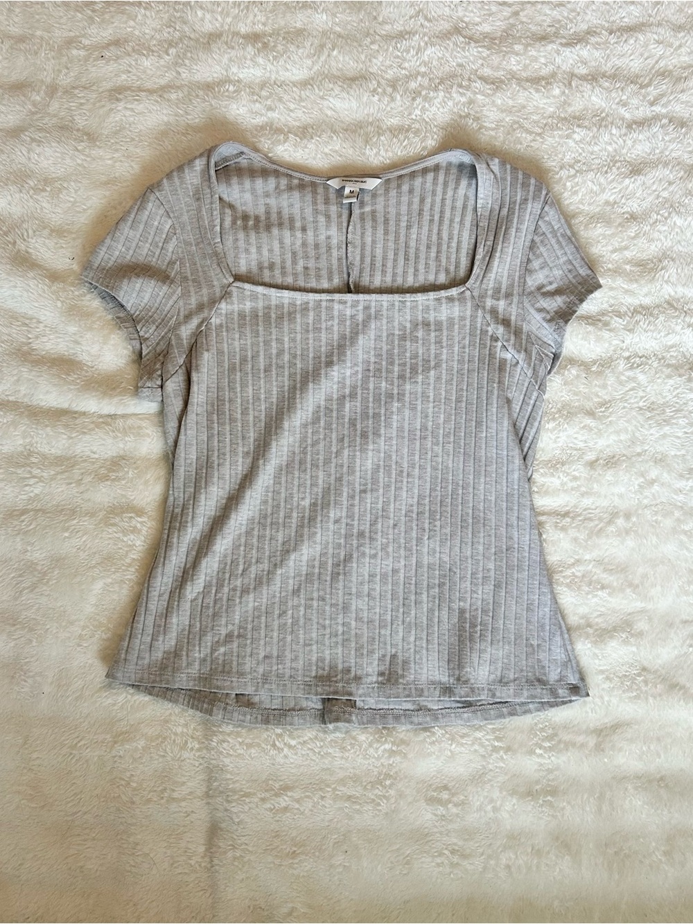 Banana Republic Taupe Ribbed Square Neck Short Sleeve Top